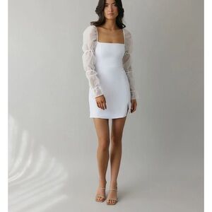 Park & Fifth Leslie Mini Dress - White with Sheer Long Sleeves